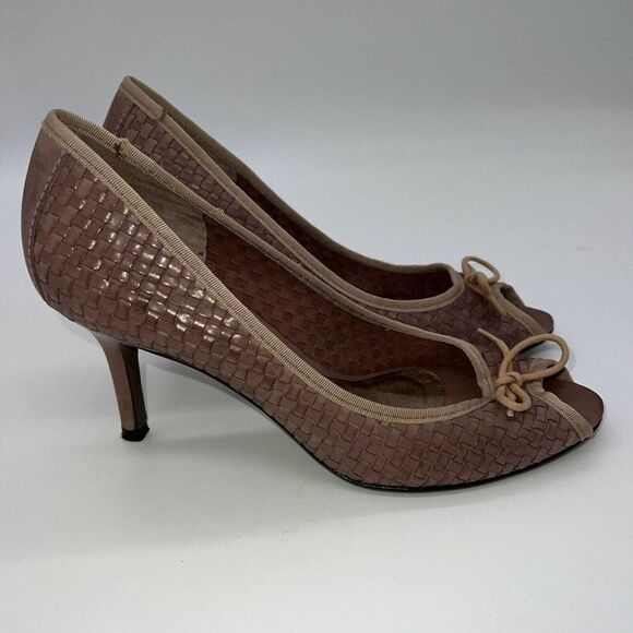 Massimo Dutti Shoes - MASSIMO DUTTI Womens Pump Size 7 Blush Leather Basket Weave Heels 38